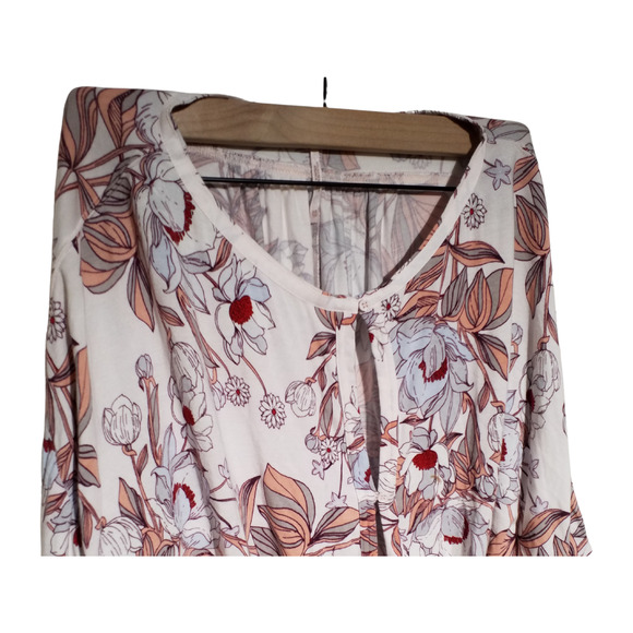 Free People Floral Button Front Top Women’s XS 3/4 Sleeve Round Neck Rayon Blend - Picture 2 of 6